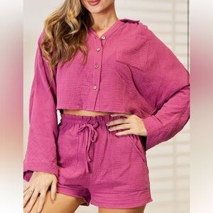 1215.Adorable Pink Button-Up Cozy Set %100 Cotton